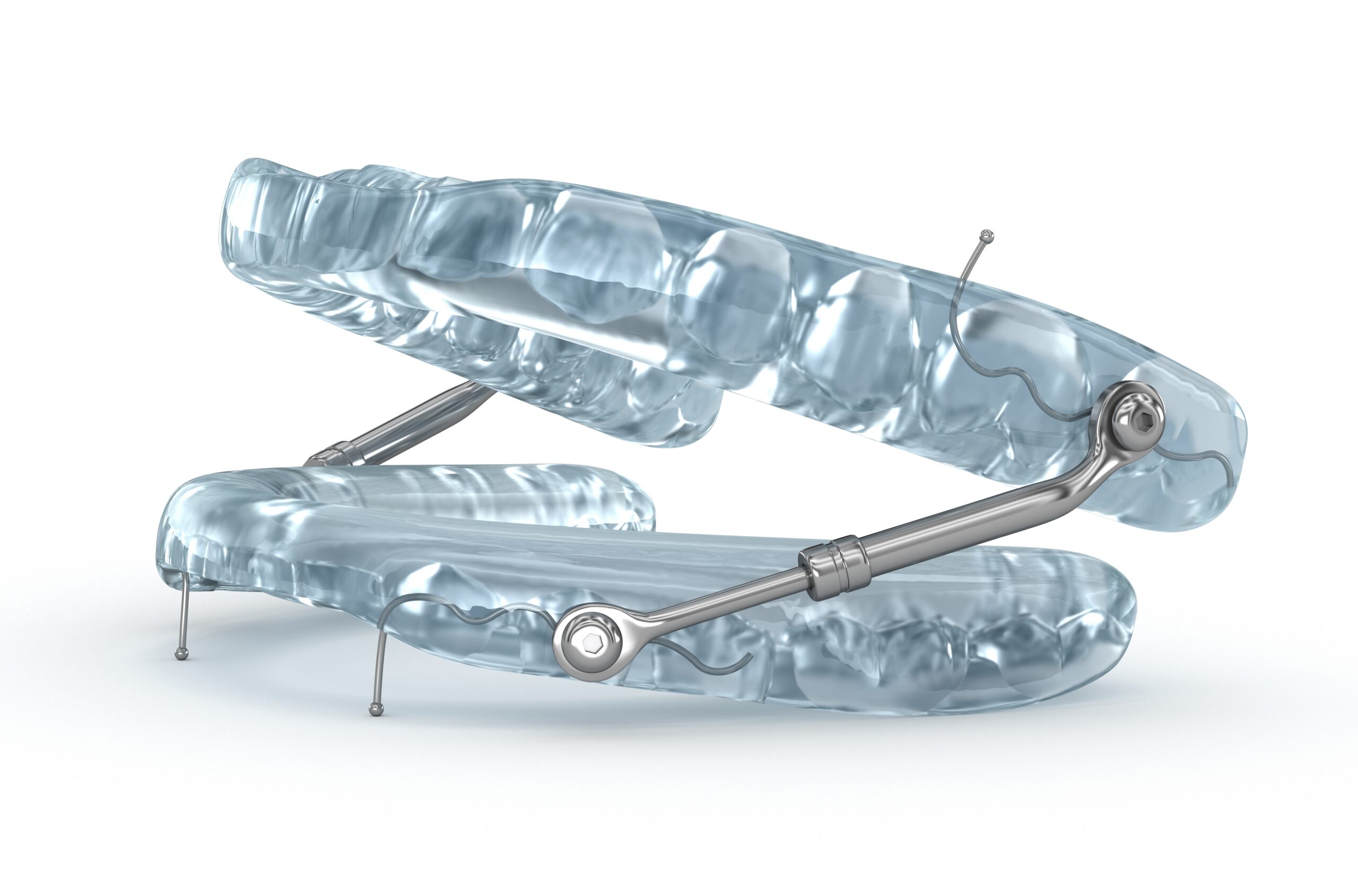Oral appliance therapy device, sleep apnea treatment.3D illustration
